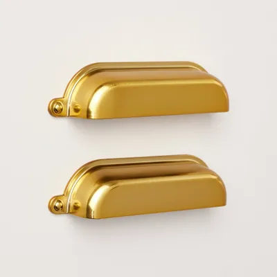 3 Vintage Library Drawer Bin Pulls Brass Plated (Set of 2): Zinc Alloy, Hearth & Hand with Magnolia Cabinet Hardware