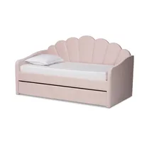 Timila Velvet Fabric Upholstered Daybed with Trundle Light Pink