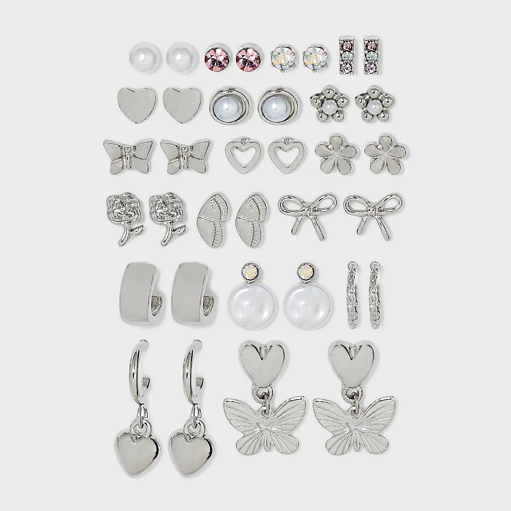 Butterfly/Heart/Flower Multi Earring Set 18pc - Wild Fable Silver