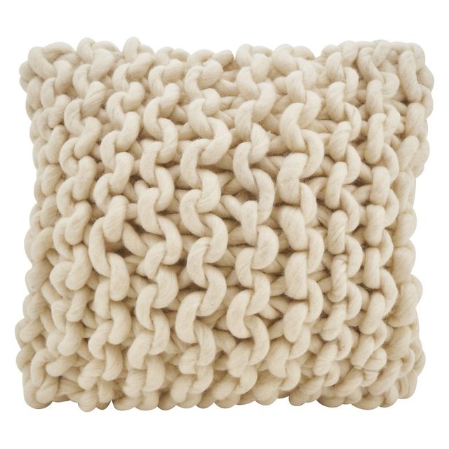 18x18 Chunky Knit Square Throw Pillow Cream - Saro Lifestyle