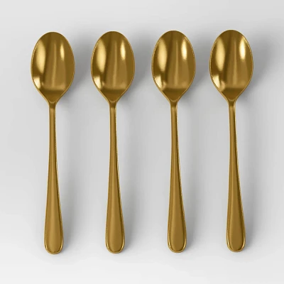 4pc Harrington Cocktail Spoons Gold - Threshold: Modern Gold Flatware Set, Stainless Steel, Dishwasher-Safe, Service for 4