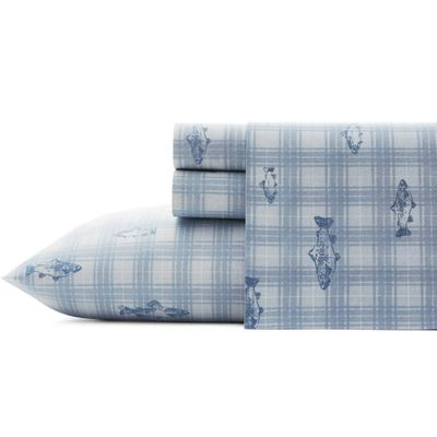 Twin Printed Pattern Percale Cotton Sheet Set Plaid Fish - Eddie Bauer