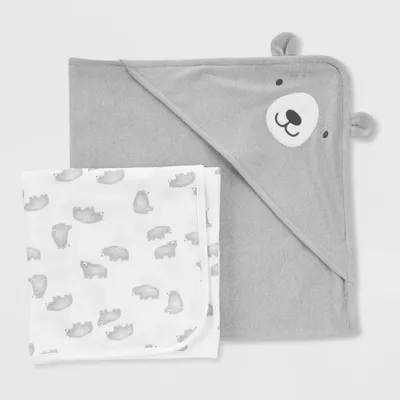 Carters Just One You Baby Bear Hooded Bath Towel - Gray