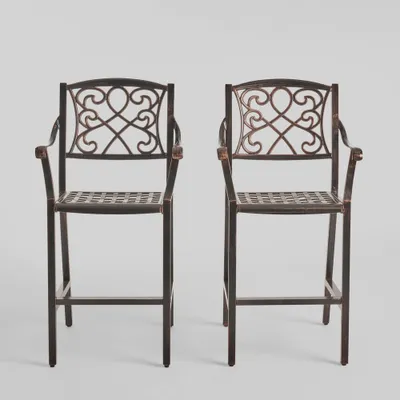 2pk Waterbury Aluminum Patio Barstools Copper - Christopher Knight Home: Traditional Scroll Design, Weather-Resistant