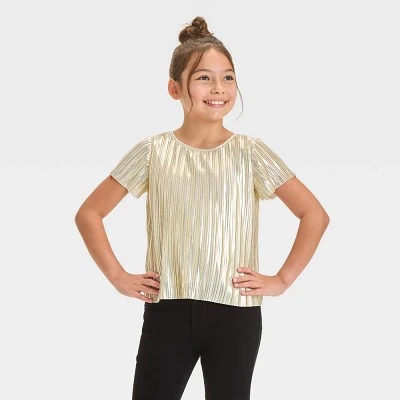 Girl Short Sleeve Pleated Party Top