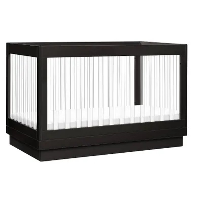 Babyletto Harlow 3-In-1 Convertible Crib with Toddler Rail - Black Finish, Black Base And Acrylic Slats