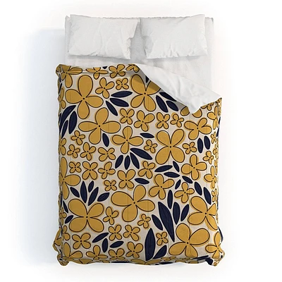 Deny Designs Full/Queen Alisa Galitsyna Four Leaf Flower Pattern Comforter and Pillow Sham Set Yellow: Non-Woven, Machine Washable, Includes 2 Shams