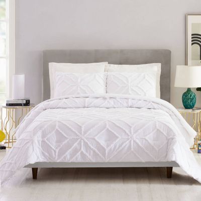 3pc Tufted Chenille Duvet Set White - Trina Turk: Cotton Bedding