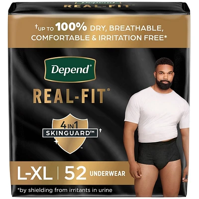 Depend Real Fit Incontinence Underwear for Men - Maximum Absorbency - L/XL - Black - 52ct