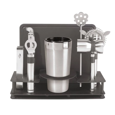 Oggi 10pc Barware Set: Stainless Steel, Glass & Plastic, Hand Wash, Silver, 10 Pieces