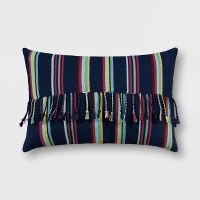 14x20 Yarn Dye Striped Outdoor Lumbar Pillow - Threshold