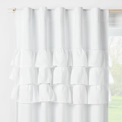 95 Ruffle Blackout Kids Curtain Panel White - Pillowfort