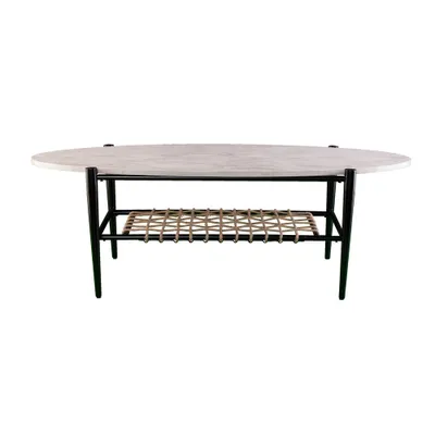 Relckin Faux Marble Cocktail Table White/Black - Holly & Martin: Bohemian Style, Oval Shape, Iron Frame