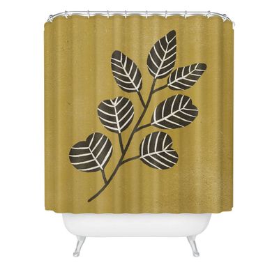 Deny Designs Eucalyptus Branch Shower Curtain Black Ombre : Microfiber, Machine Washable, Non-Slip Backing