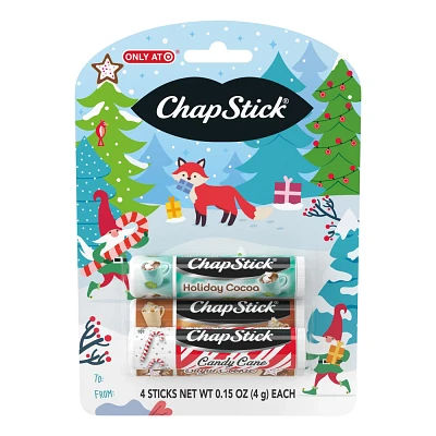 Chapstick Holiday Sugar,Sugar Cookie,Cotton Candy and Hot Chocolate Cake Batter Lip Balm Set - 4ct