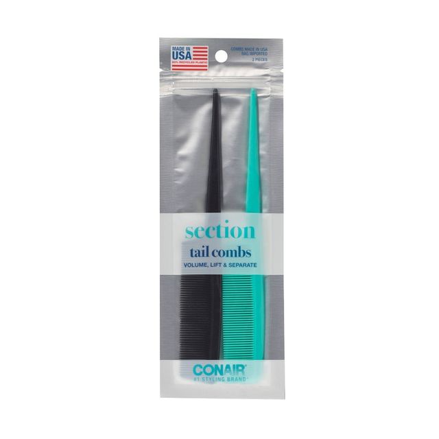 Conair Volume, Lift, and Separate Fine-Tooth Tail Combs - Black/Teal - 2pk