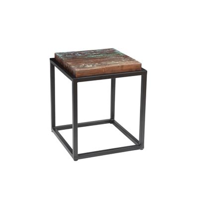 Asam Solid Reclaimed Wood Top End Table Brown - Timbergirl: Rustic Square Side Table, No Assembly Required