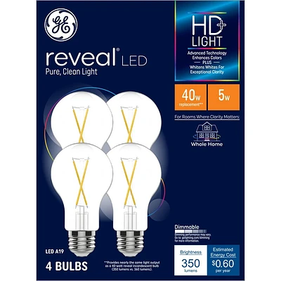 GE 4pk 40W Reveal A19 LED Light Bulbs