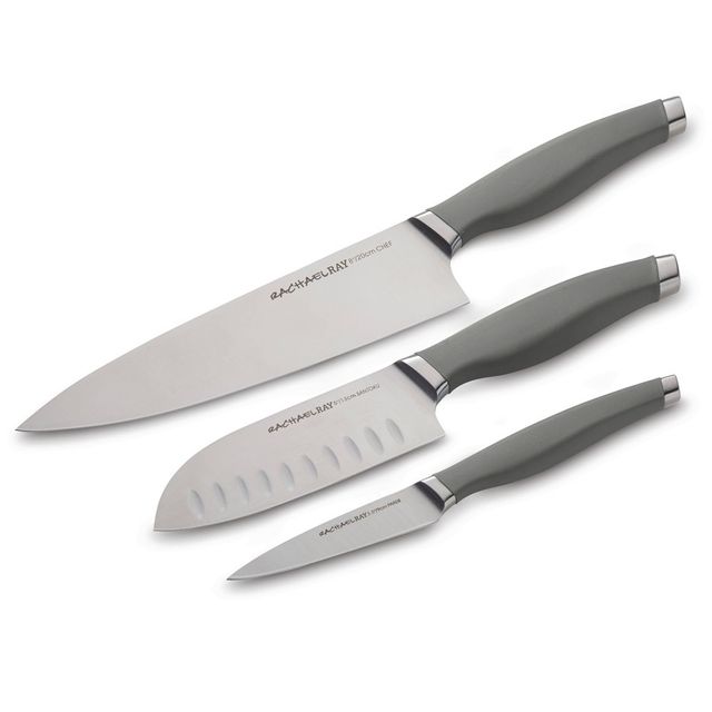 Rachael Ray 3pc Stainless Steel Chef Knife Set Gray: Includes Paring, Chef & Santoku Knives, Dishwasher-Safe