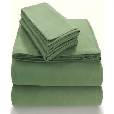 Tribeca Living Full Extra Deep Pocket Solid Sheet Set Green: 100% Cotton Flannel, Includes 4 Pieces, Fits 24 Mattress