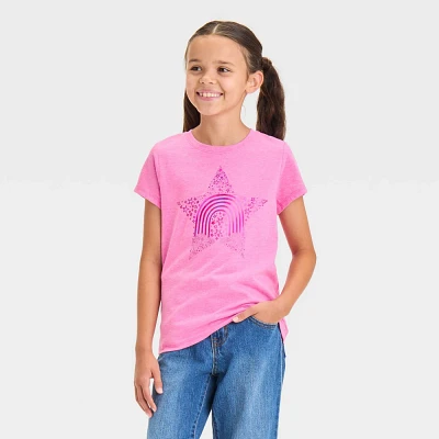 Girl Short Sleeve Rainbow Star T-Shirt