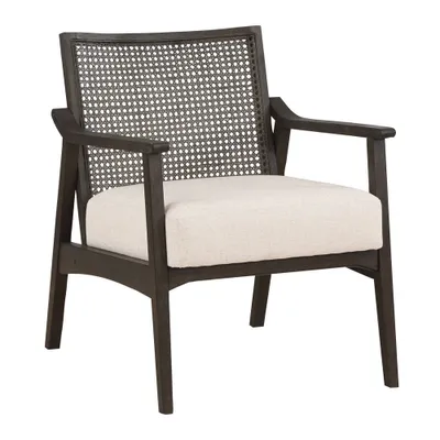 Lantana Arm Chair Linen - OSP Home Furnishings: Woven Cane Back, Polyester Cushion, Rustic Gray Finish