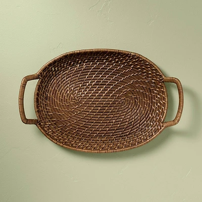 Woven Rattan Decorative Tray with Handles Dark Brown - Hearth & Hand with Magnolia