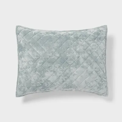 Standard Luxe Diamond Stitch Velvet Quilt Pillow Sham Light Teal Green - Threshold: Recycled Polyester, No Flange, OEKO-TEX Certified