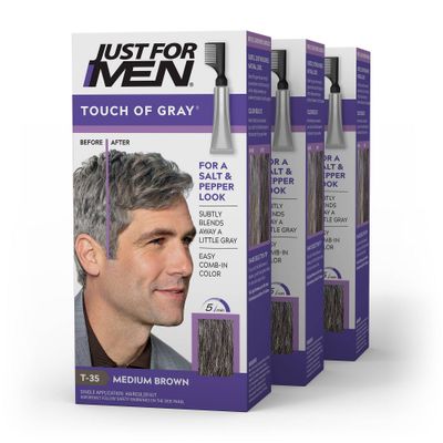 Just For Men Touch of Gray Gray Hair Coloring for Mens with Comb Applicator Great for a Salt and Pepper Look  T35 - 3pk