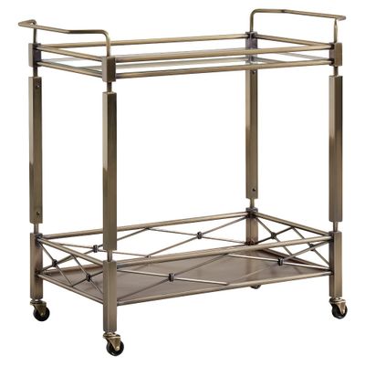 Evelyn Metal & Glass Bar Cart Antique Brass - Inspire Q: Modern Indoor Serving Cart with Casters/Wheels