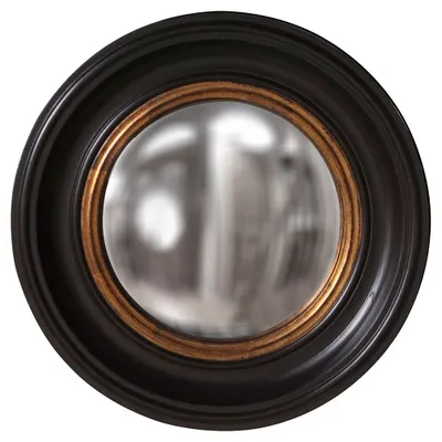 Round Albert Decorative Wall Mirror Black/Gold - Howard Elliott: Grooved Edge, Wood Frame, Wall Mount