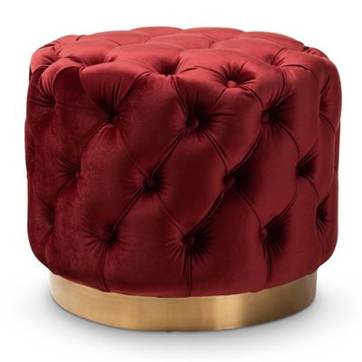 Valeria Velvet Button Tufted Ottoman Burgundy Heather - Baxton Studio