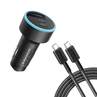 Anker 3-Port 67W Car Charger with 3 USB-C to USB-C Cable - Black