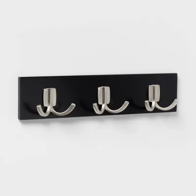 Modern Octopus 3 Rail Nickel Hooks Black - Brightroom: Wall Mounted Decorative Hook Rack, Coat Rack, 3 Hooks