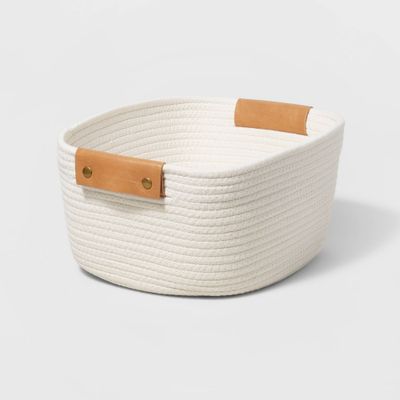 13 Decorative Coiled Rope Square Base Tapered Basket Small White - Brightroom