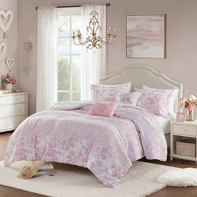 Intelligent Design Full/Queen Colette Floral Paisley Comforter Set Pink