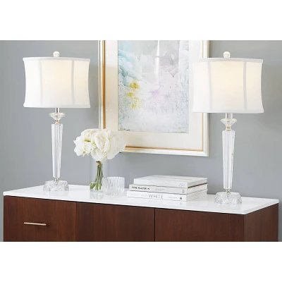 LumiSource (Set of 2) Diamond Torch 25.75 Contemporary Crystal Table Lamps with Off-White Shade and Polished Nickel from Grandview Gallery