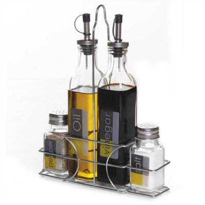 Gibson Home 5pc Glass Condiment Set: Clear Condiment Caddy & Server, Dishwasher-Safe, 8.5 Volume Capacity