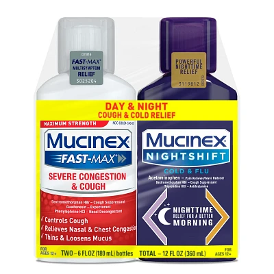 Mucinex Max Strength Congestion, Cough, Cold & Flu Medicine - Day & Night - Liquid - 6 fl oz/2ct