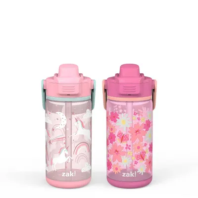 Zak Designs 16oz Plastic Kids Water Bottle with Bumper and Antimicrobial Spout Fanciful