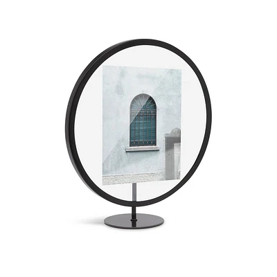 Umbra 5x7 Infinity Picture Frame Black: Modern Round Shape, Pedestal Stand, Wall/Tabletop Display