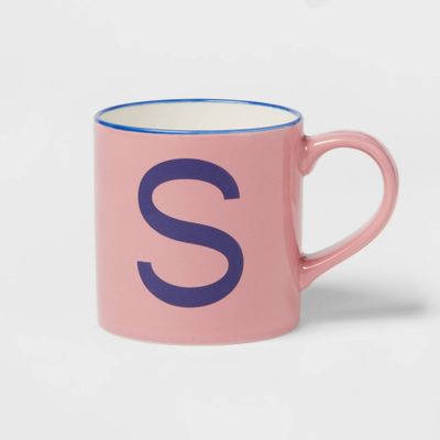 16oz Stoneware Monogram Mug S Pink - Opalhouse