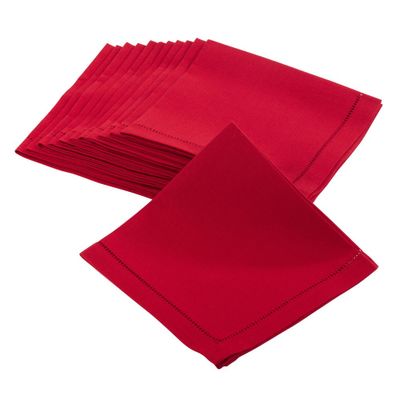 12pk 22x22 Hemstitched Design Border Dinner Napkins Red - Saro Lifestyle: Polyester, Machine Washable, Plain Weave