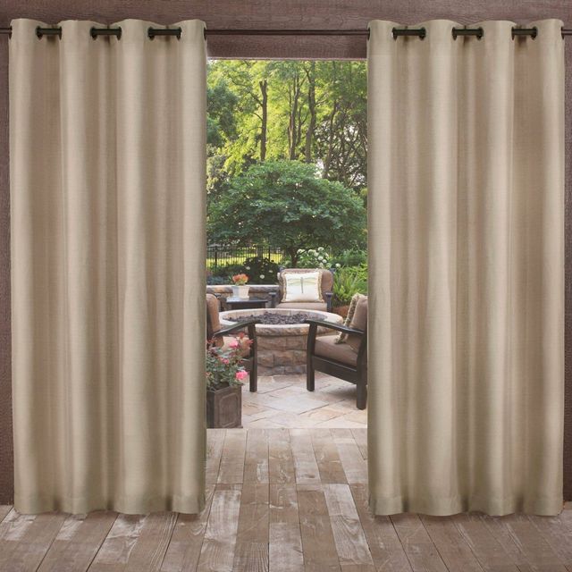 Set of 2 (96x54) Biscayne Indoor/Outdoor Two-Tone Textured Grommet Top Window Curtain Panel Light Brown - Exclusive Home