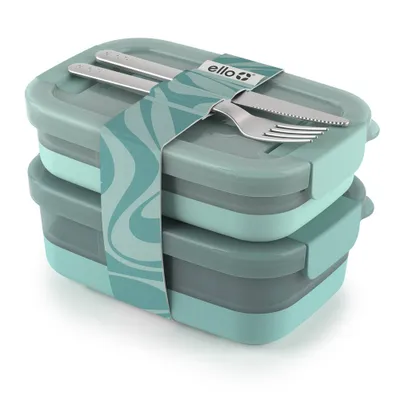 Ello 2pk Plastic Lunch Stack Food Storage Container Blue