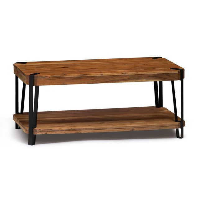 Alaterre Furniture 48 Ryegate Natural Brown Live Edge Coffee Table: Acacia Wood for Living Room, Metal Frame