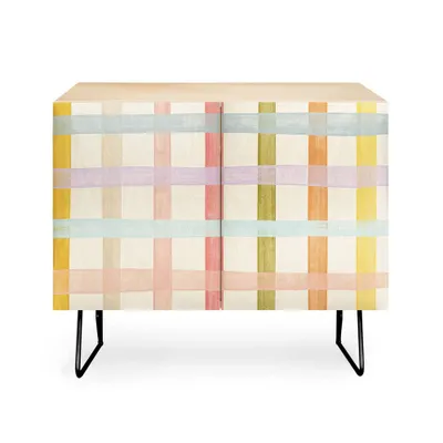 Gigi Rosado Pastel Plaid Credenza - Deny Designs: Birch Cabinet