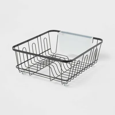 Small Steel Dish Drainer Black - Brightroom: Freestanding Dish Drying Rack with Utensil Holder, Powder-Coated Steel