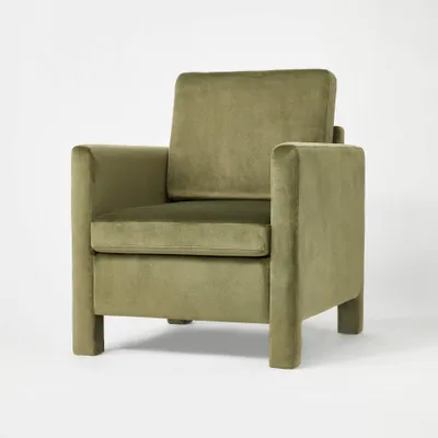 Bellfield Fully Upholstered Accent Chair Olive Green Velvet (KD) - Threshold designed with Studio McGee