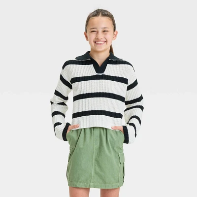 Girl Striped Johnny Collar Sweater